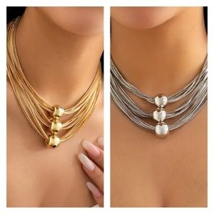 Silver or Gold Multi-Layer Chain Necklace